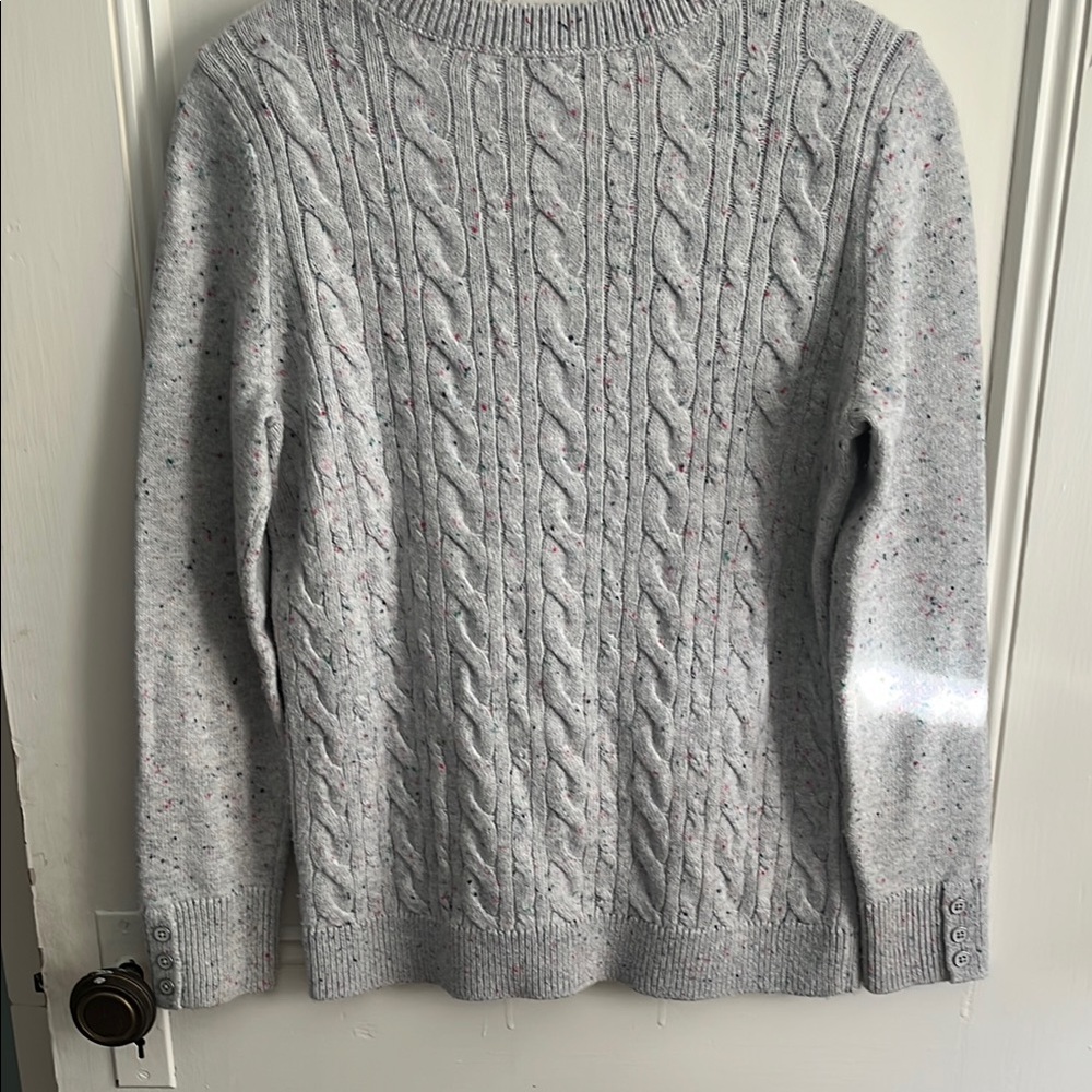 Talbots Gray Classic Cable Knit Crew Neck Sweater - Picture 5 of 7